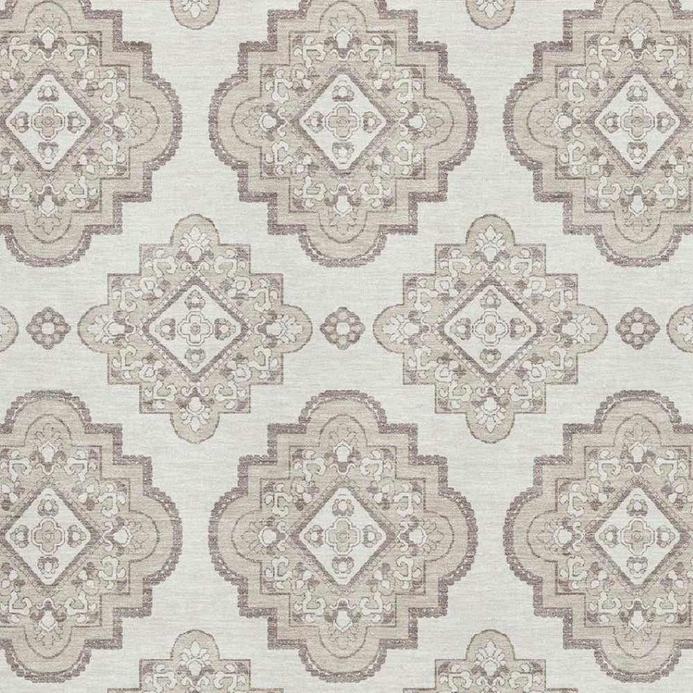 HomeRoots 5' X 8' Washable Ivory and Beige Medallion Area Rug with UV Protection for Stylish Home Decor 669861