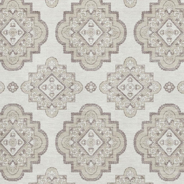 HomeRoots 5' X 8' Washable Ivory and Beige Medallion Area Rug with UV Protection for Stylish Home Decor 669861