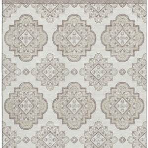 HomeRoots 5' X 8' Washable Ivory and Beige Medallion Area Rug with UV Protection for Stylish Home Decor 669861