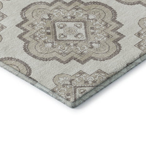 HomeRoots 8' Ivory and Beige Medallion Round Rug - Washable, UV Resistant, Family-Friendly, Stylish Design 669862