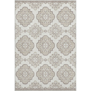 HomeRoots 8' X 10' Ivory and Beige Medallion Area Rug - Washable with UV Protection for Family-Friendly Spaces 669863
