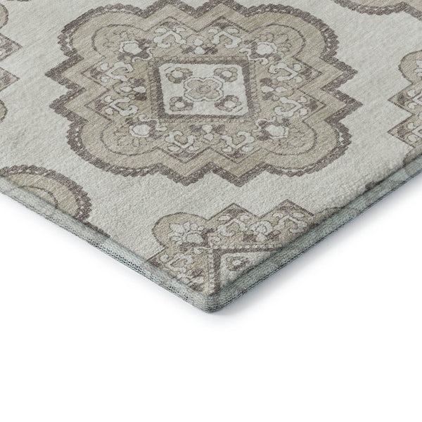 HomeRoots 8' X 10' Ivory and Beige Medallion Area Rug - Washable with UV Protection for Family-Friendly Spaces 669863
