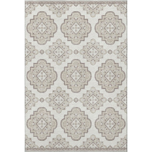 HomeRoots 8' X 10' Ivory and Beige Medallion Area Rug - Washable with UV Protection for Family-Friendly Spaces 669863