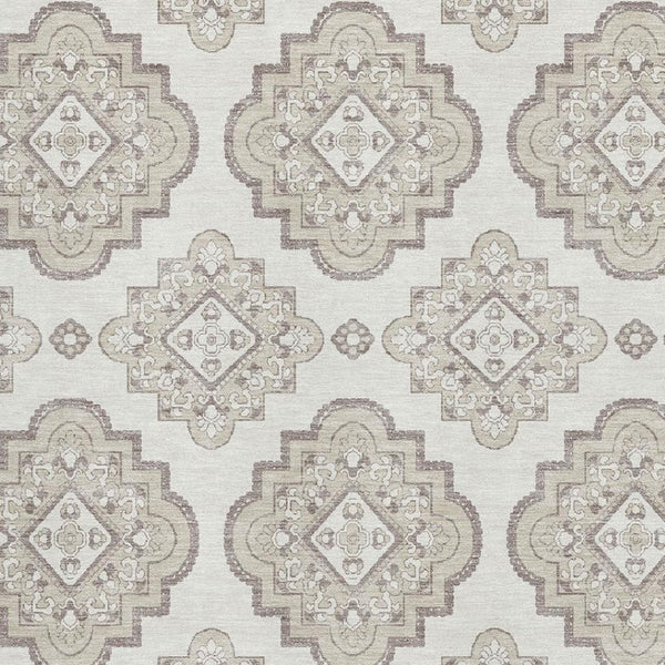 HomeRoots 9' X 12' Ivory And Beige Medallion Area Rug - Washable, UV-Protected, Perfect for High-Traffic Spaces 669864