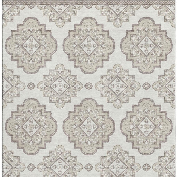 HomeRoots 9' X 12' Ivory And Beige Medallion Area Rug - Washable, UV-Protected, Perfect for High-Traffic Spaces 669864