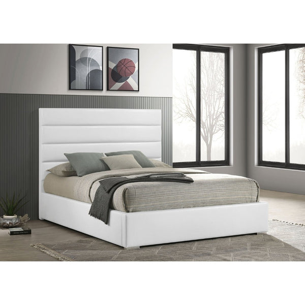 English Elm Dulcey Queen Platform Bed White Faux Leather Channel Tufted Headboard Modern Frame B062S01514