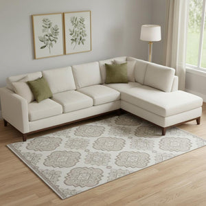 HomeRoots 10' X 14' Ivory and Beige Medallion Area Rug - Washable, UV-Protected, Perfect for Homes with Kids! 669865