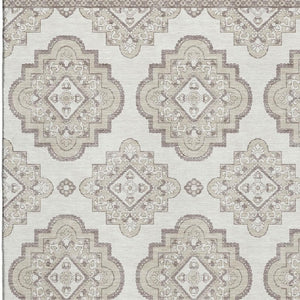 HomeRoots 10' X 14' Ivory and Beige Medallion Area Rug - Washable, UV-Protected, Perfect for Homes with Kids! 669865
