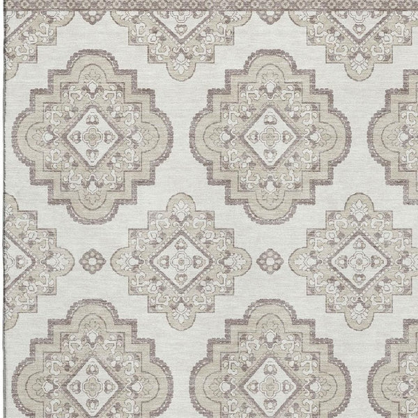 HomeRoots 10' X 14' Ivory and Beige Medallion Area Rug - Washable, UV-Protected, Perfect for Homes with Kids! 669865