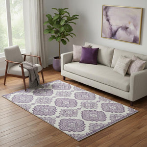 HomeRoots 5' X 8' Elegant Lavender & Ivory Medallion Area Rug - Washable, UV-Protected, Durable & Stylish! 669867