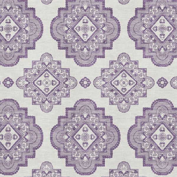 HomeRoots 5' X 8' Elegant Lavender & Ivory Medallion Area Rug - Washable, UV-Protected, Durable & Stylish! 669867