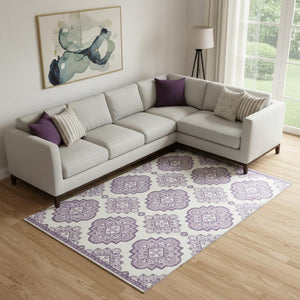 HomeRoots 8' X 10' Lavender Medallion Area Rug – Washable, UV Protected, Perfect for Kids, Pets & Easy Care 669869
