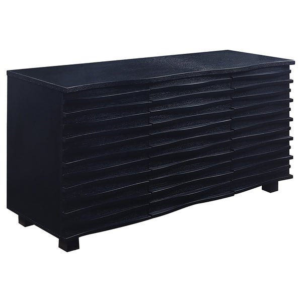 English Elm Monette Black Scalloped 3-Drawer Server with Deep Black Finish, Spacious Sideboard for Dining Room Elegance B062P353477