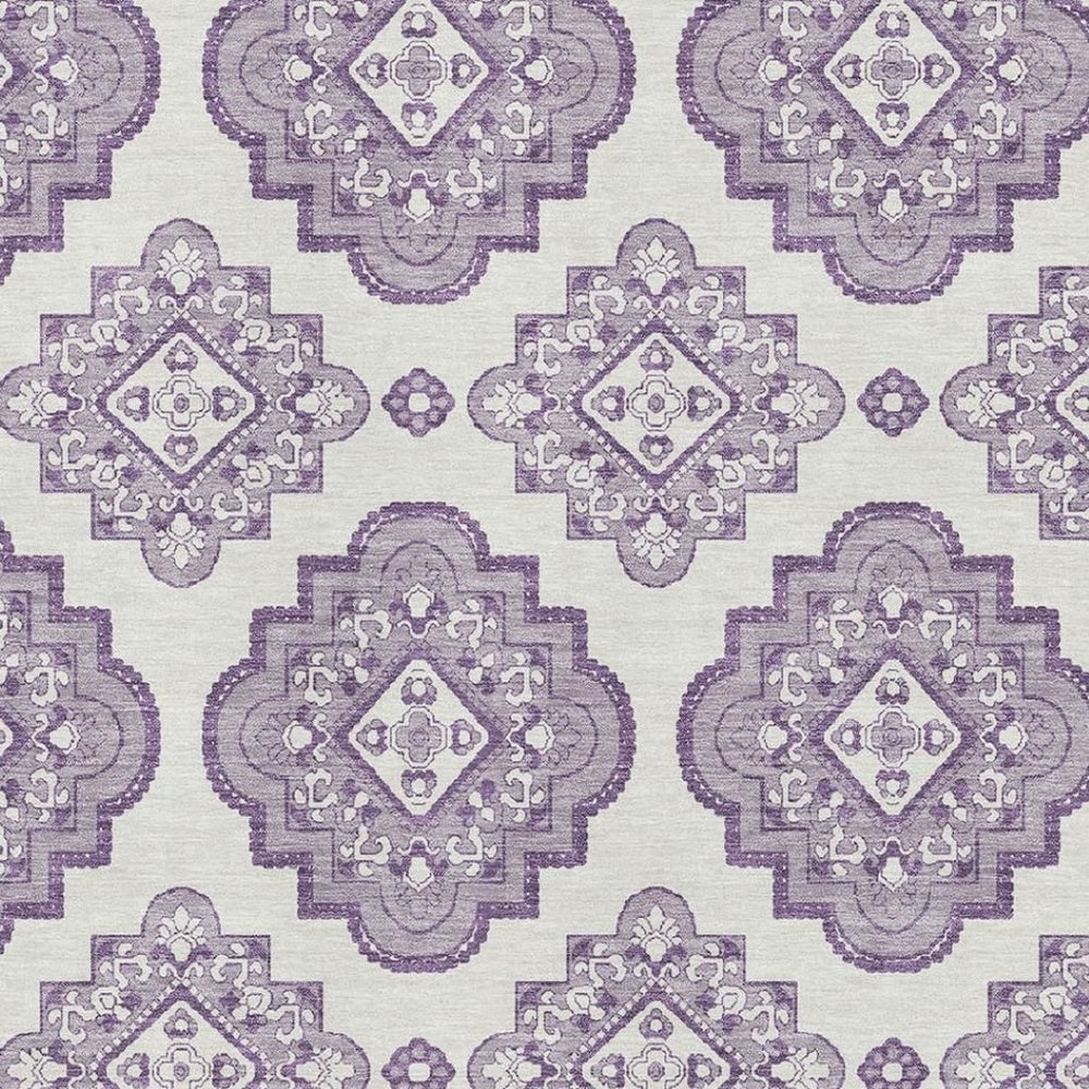 HomeRoots 9' X 12' Elegant Lavender and Ivory Medallion Area Rug - Washable, UV Protected, Family Friendly! 669870