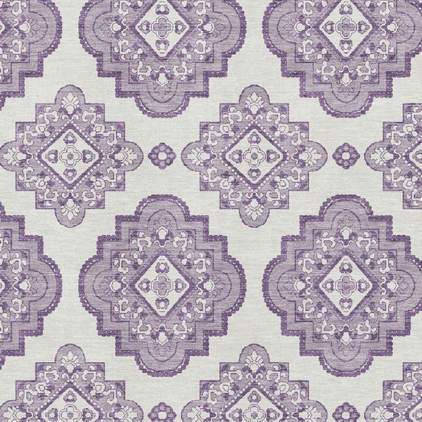 HomeRoots 9' X 12' Elegant Lavender and Ivory Medallion Area Rug - Washable, UV Protected, Family Friendly! 669870