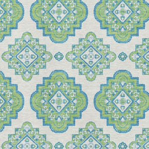 HomeRoots 8' X 10' Vibrant Lime Green, Teal & Ivory Medallion Area Rug - Washable, UV-Protected & Durable Comfort 669875