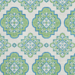 HomeRoots 9' X 12' Vibrant Lime Green, Teal & Ivory Medallion Area Rug – Durable, Washable & UV Resistant! 669876