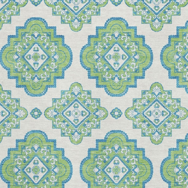 HomeRoots 9' X 12' Vibrant Lime Green, Teal & Ivory Medallion Area Rug – Durable, Washable & UV Resistant! 669876