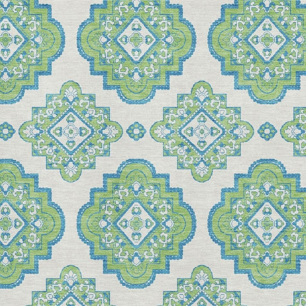 HomeRoots 10' X 14' Vibrant Lime Green, Teal & Ivory Medallion Area Rug - Washable, UV Protected & Durable 669877
