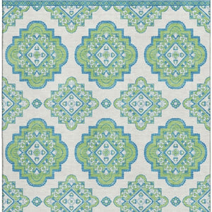 HomeRoots 10' X 14' Vibrant Lime Green, Teal & Ivory Medallion Area Rug - Washable, UV Protected & Durable 669877
