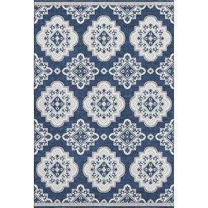HomeRoots 9' X 12' Navy Blue Medallion Washable Area Rug - UV Protected, Durable, Elegant for Any Space 669882