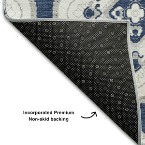 HomeRoots 9' X 12' Navy Blue Medallion Washable Area Rug - UV Protected, Durable, Elegant for Any Space 669882