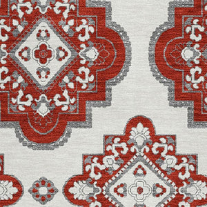 HomeRoots 5' X 8' Red and Ivory Medallion Area Rug - Washable, UV Protected, Stain Resistant for Homes 669885