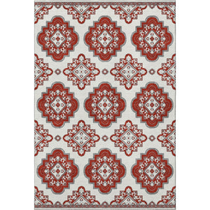 HomeRoots 5' X 8' Red and Ivory Medallion Area Rug - Washable, UV Protected, Stain Resistant for Homes 669885