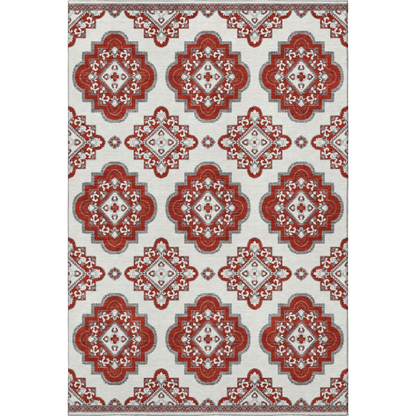 HomeRoots 5' X 8' Red and Ivory Medallion Area Rug - Washable, UV Protected, Stain Resistant for Homes 669885