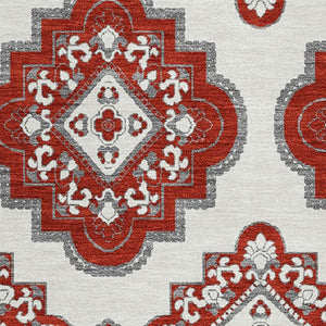 HomeRoots 9' X 12' Red And Ivory Medallion Area Rug - Washable, UV-Protected, Stain-Resistant, Durable Design 669888