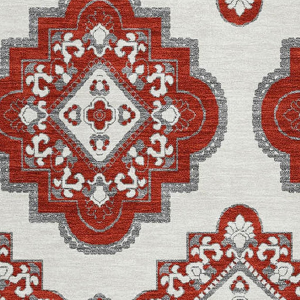 HomeRoots 9' X 12' Red And Ivory Medallion Area Rug - Washable, UV-Protected, Stain-Resistant, Durable Design 669888