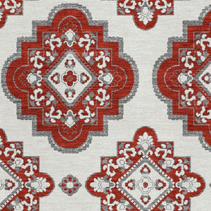 HomeRoots 9' X 12' Red And Ivory Medallion Area Rug - Washable, UV-Protected, Stain-Resistant, Durable Design 669888