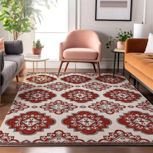 HomeRoots 10' X 14' Red Medallion Area Rug - Washable, UV-Protected, Durable & Stylish for Any Room Decor 669889