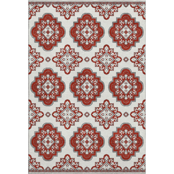 HomeRoots 10' X 14' Red Medallion Area Rug - Washable, UV-Protected, Durable & Stylish for Any Room Decor 669889