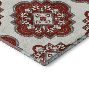 HomeRoots 10' X 14' Red Medallion Area Rug - Washable, UV-Protected, Durable & Stylish for Any Room Decor 669889