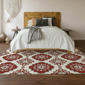 HomeRoots 10' X 14' Red Medallion Area Rug - Washable, UV-Protected, Durable & Stylish for Any Room Decor 669889