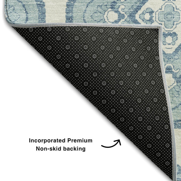 HomeRoots 5' X 8' Teal And Ivory Medallion Area Rug – Durable, Washable, UV Protected for Effortless Elegance 669891