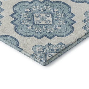 HomeRoots 5' X 8' Teal And Ivory Medallion Area Rug – Durable, Washable, UV Protected for Effortless Elegance 669891
