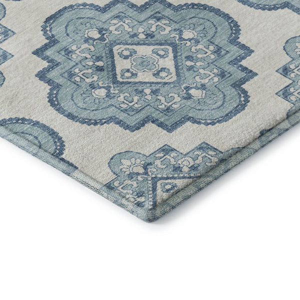 HomeRoots 5' X 8' Teal And Ivory Medallion Area Rug – Durable, Washable, UV Protected for Effortless Elegance 669891