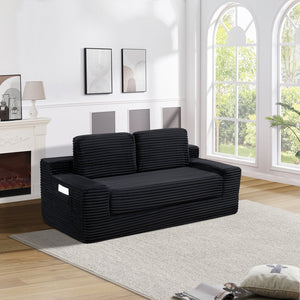 English Elm Corduroy Cloud Convertible Floor Sofa Foam Sleeper for Apartment Living Rooms Black W3739P368463