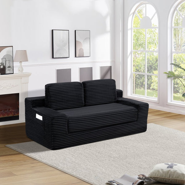 English Elm Corduroy Cloud Convertible Floor Sofa Foam Sleeper for Apartment Living Rooms Black W3739P368463