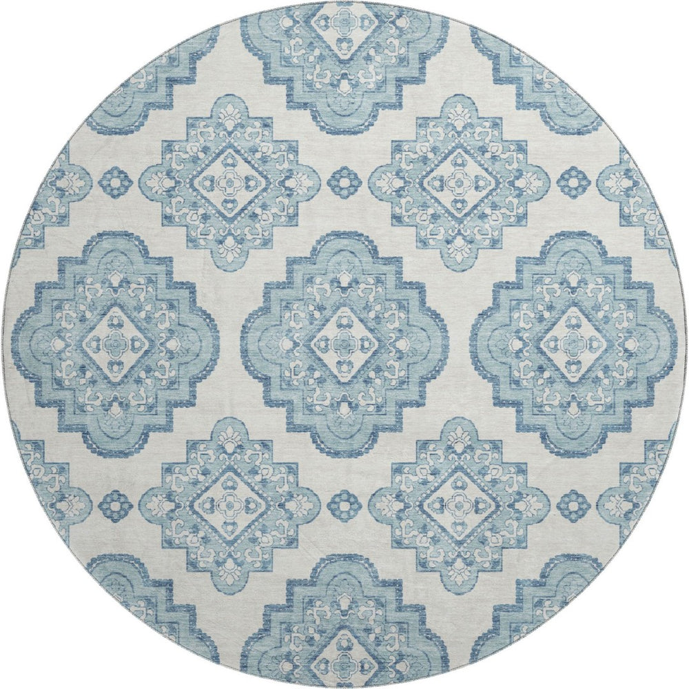 HomeRoots 8' Teal and Ivory Medallion Round Rug – Stylish, Durable, Washable with UV Protection & Stain Resistance 669892