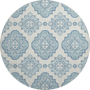 HomeRoots 8' Teal and Ivory Medallion Round Rug – Stylish, Durable, Washable with UV Protection & Stain Resistance 669892