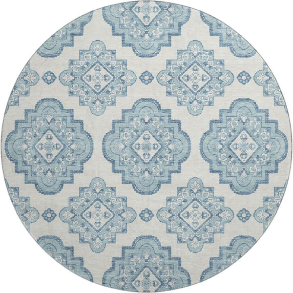 HomeRoots 8' Teal and Ivory Medallion Round Rug – Stylish, Durable, Washable with UV Protection & Stain Resistance 669892