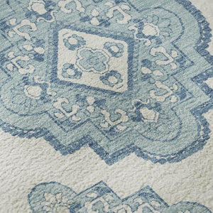 HomeRoots 8' Teal and Ivory Medallion Round Rug – Stylish, Durable, Washable with UV Protection & Stain Resistance 669892