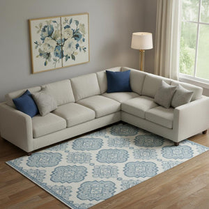 HomeRoots 8' X 10' Teal and Ivory Medallion Area Rug - Washable, UV Protected, Stain Resistant for Busy Homes 669893