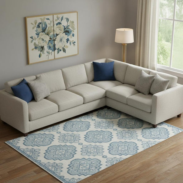 HomeRoots 8' X 10' Teal and Ivory Medallion Area Rug - Washable, UV Protected, Stain Resistant for Busy Homes 669893