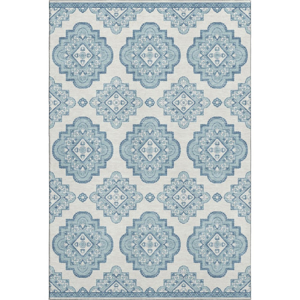 HomeRoots 8' X 10' Teal and Ivory Medallion Area Rug - Washable, UV Protected, Stain Resistant for Busy Homes 669893