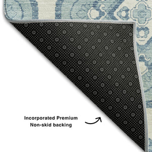 HomeRoots 8' X 10' Teal and Ivory Medallion Area Rug - Washable, UV Protected, Stain Resistant for Busy Homes 669893