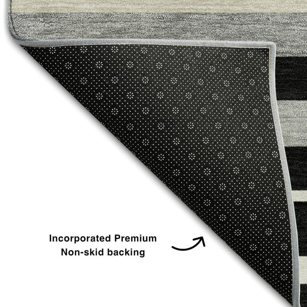 HomeRoots 8' X 10' Striped Area Rug in Black, Ivory & Gray - Washable, UV Protected & Perfect for High-Traffic Spaces 669899